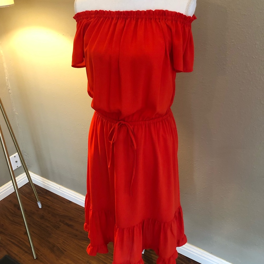 Orange off the shoulder dress